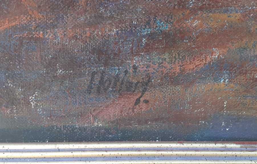 Tablou vechi - peisaj cu casa - semnat Hollosy