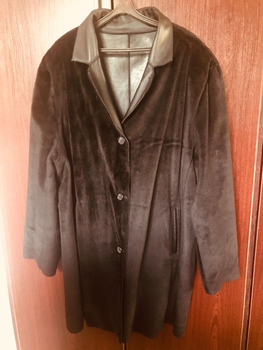 Мужская кожаная дубленка-тренч