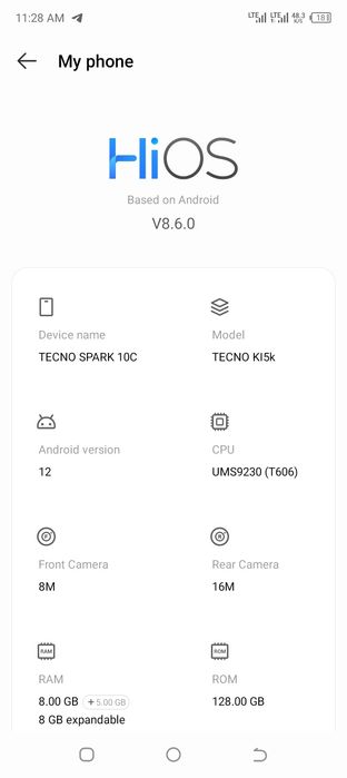 Tecno Spark 10C 8/128 8+5GB Black