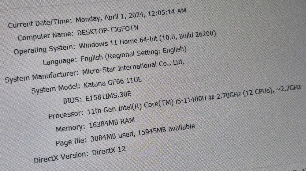 Laptop gaming MSI Katana i5 11th RTX 3060