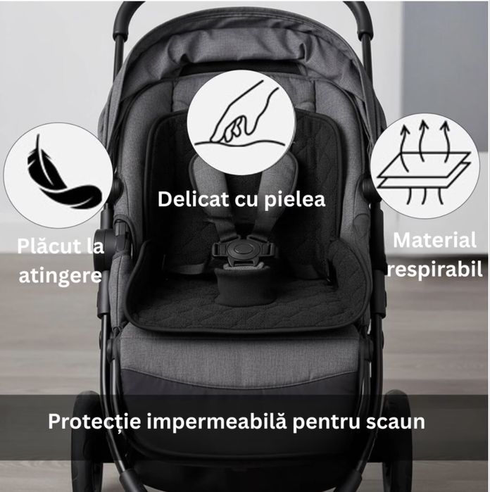 Protectie impermeabila pentru scaun auto copii, scaun de masa si carucior Das Schaf™, 40x44 cm, reutilizabila, material respirabil, antiderapant