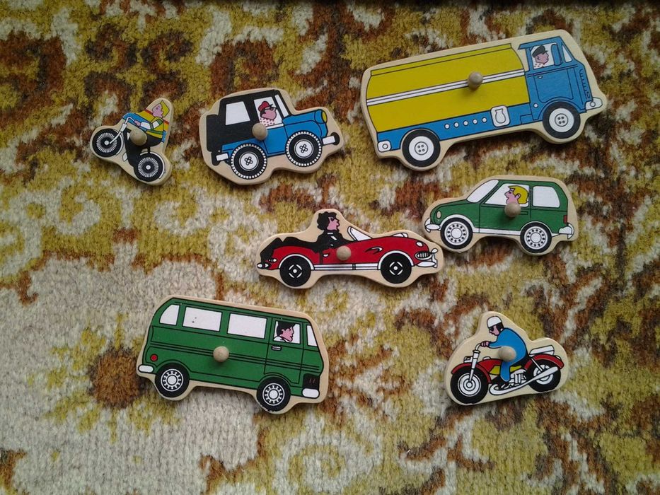 Autovehicule - puzzle din lemn 7 piese copii +1 an