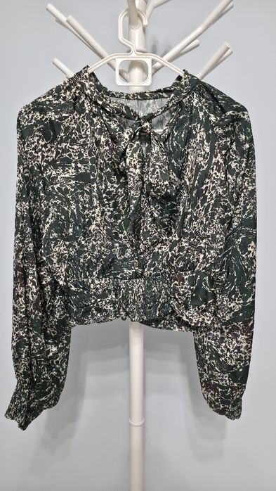 Top(camasa) elegant Zara,cu imprimeu, verde/multicolor, S