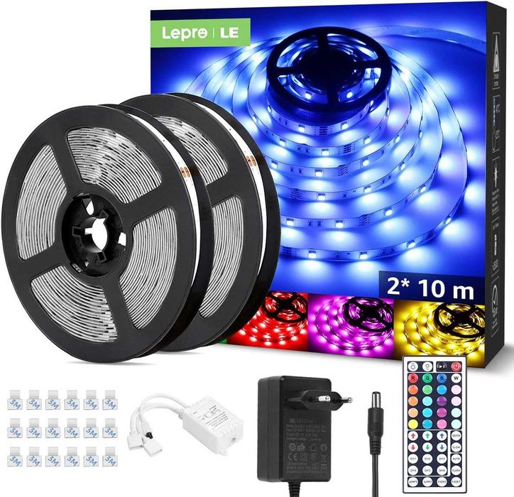 Lepro Самозалепваща се RGB LED лента 20 м (2 x 10 метра)
