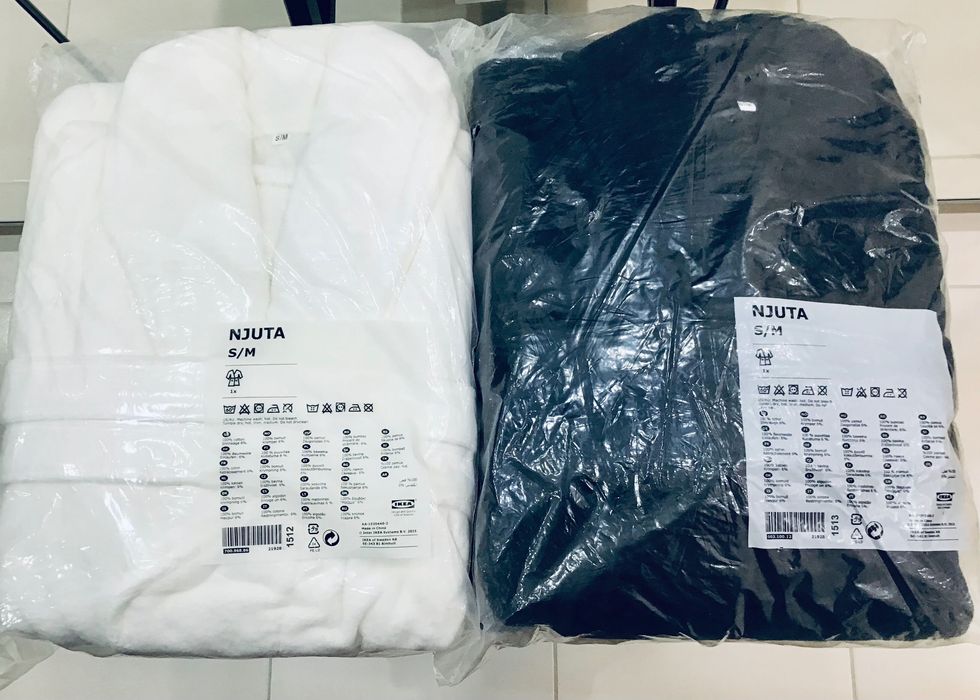 Halat baie IKEA unisex nou,sigilat,S/M, bumbac 100%, alb/negru