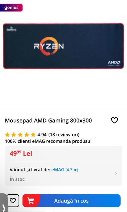 Mousepad AMD Gaming 800x300 mm (large / mare)