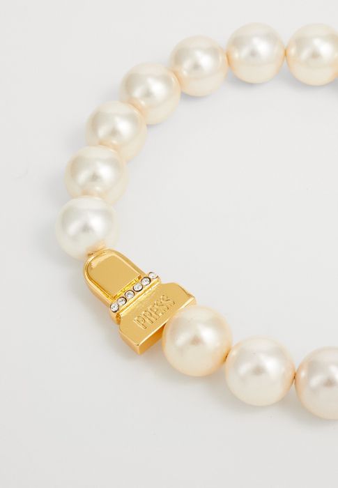 Обемно перлено колие чокер MOSCHINO големи перли бежово златист гердан