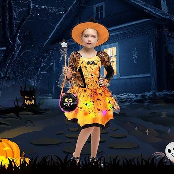 Cloudkids „Светеща вещица“ Хелоуин костюм за момиче, рокля + шапка