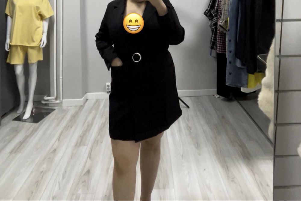 Пиджак платье черный с ремном