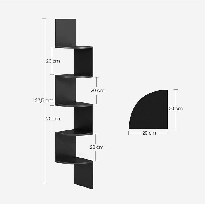 Raft de colt, Vasagle, 5 polite, 126 × 20 × 20 cm, negru
