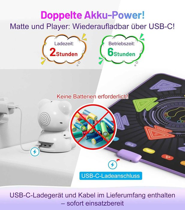 Нов!Светещ танцуващ килим с безжичен контролер и музикални режими (3+)