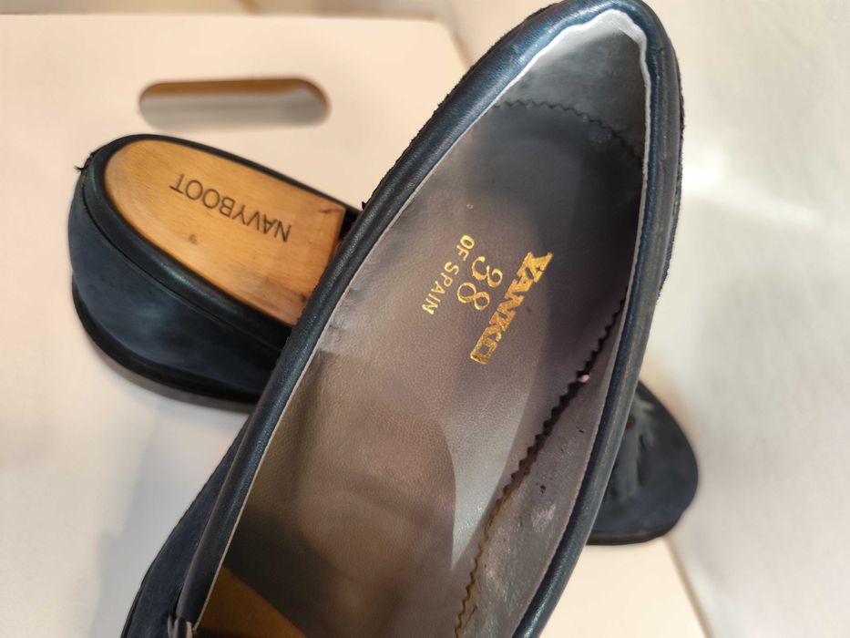 Pantofi loafer de lux 43.5 44 lucrati manual Yanko 38 NOI piele naturala albastru