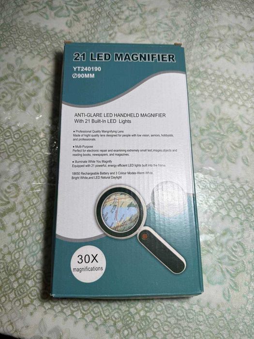 Лупа с подсветкой 24 LED, 30x, Ø90 мм YT 240190