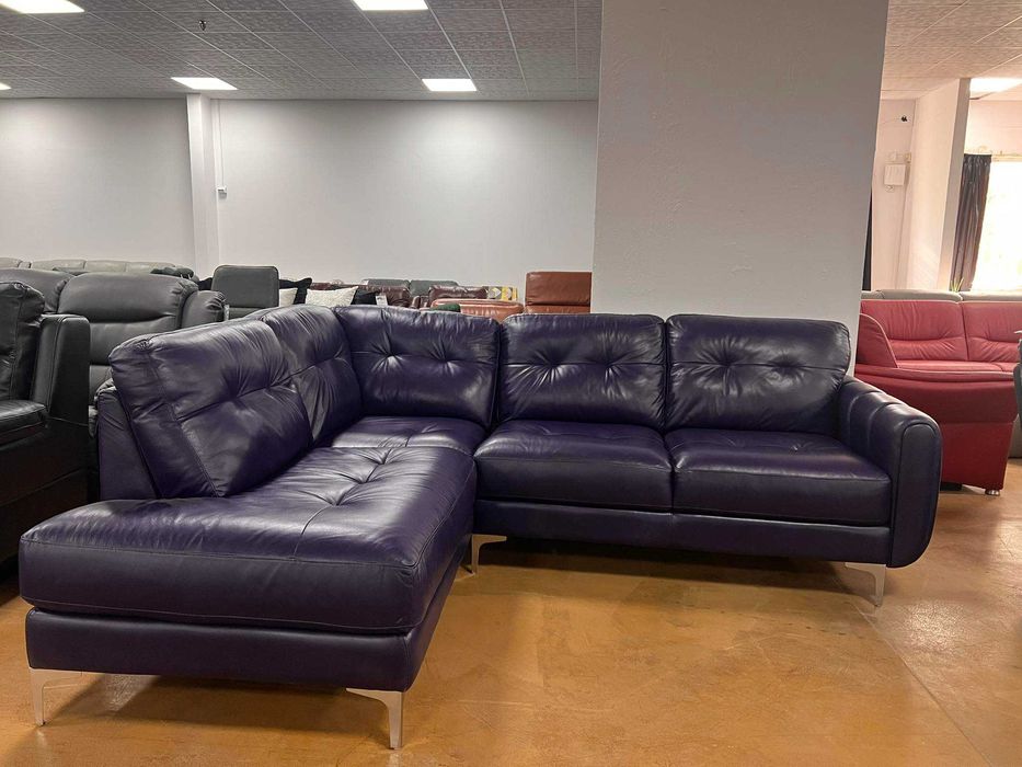 Лилав кожен ъглов диван