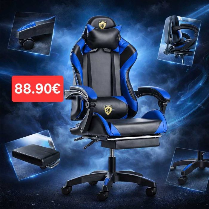 Геймърски стол с масажна функция, поставка за крака ,ергономична рамка