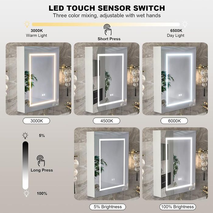 Шкаф за баня с огледало  75×60 см. с подгрев, LED осветление, сензорни бутони