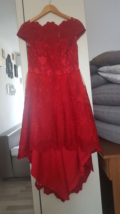 Rochie ocazie rosie, dantela si voal CHI CHI LONDON, masura M-L