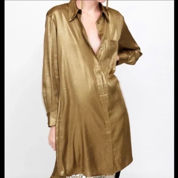 Zara Rochie camasa maneca lunga aurie