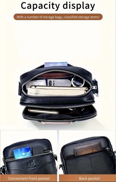 Мъжка стилна,бутикова кожена чанта /Черна естествена кожа -9% Промоция