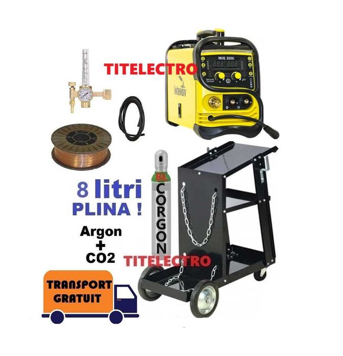 Aparat sudura MIG 200i + butelie argon CO2 + ceas + sarma + carucior