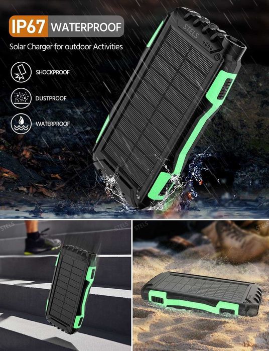 Преносима батерия STELS EnergyPlus 30K, 30000mAh, соларен панел, фенер