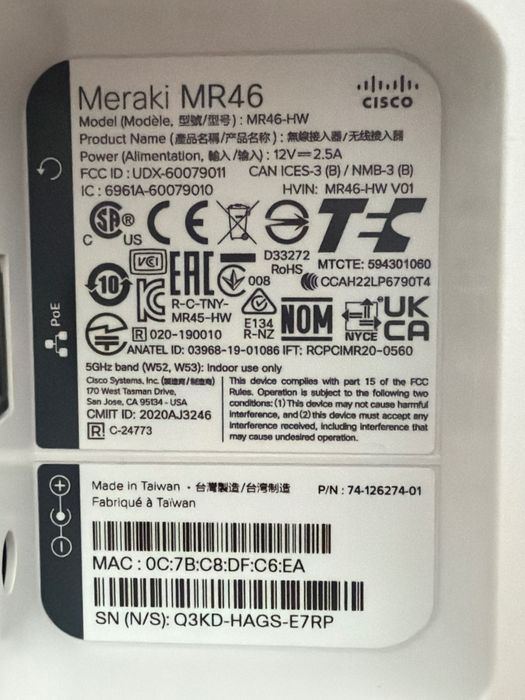 Cisco Meraki MR46-HW acces point