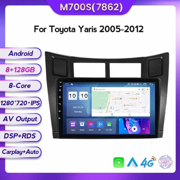 Navigatie Android 14 Toyota Yaris 2005 - 2012 1/8 Gb CarPlay + CAMERA