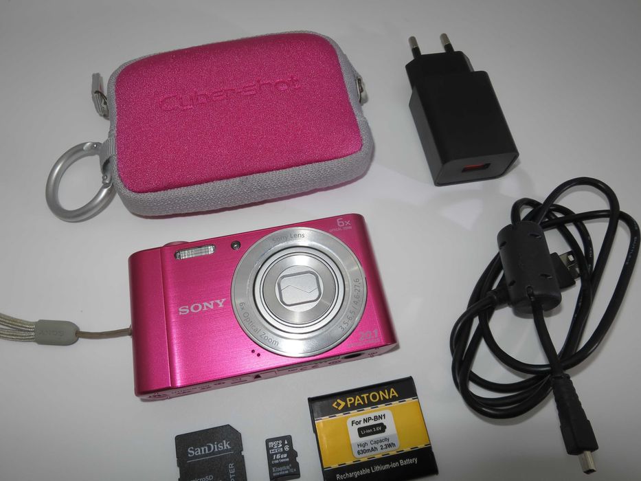 Sony Cyber-shot DSC W810 ултра компактен цифров фотоапарат розов цвят, дигитална камера, КАТО НОВА, пълен комплект, работи перфектно