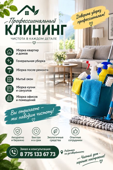 Уборка всех видов помещений!!!