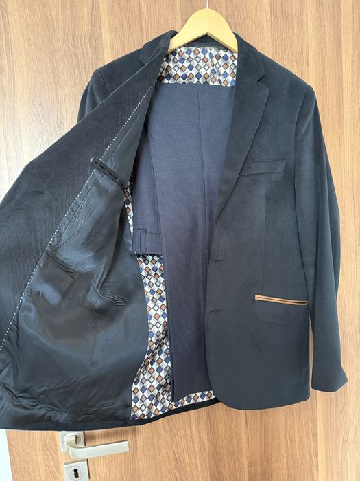 Costum barbati albastru elegant marime 50 sacou Plus Ninety pantaloni slim fit