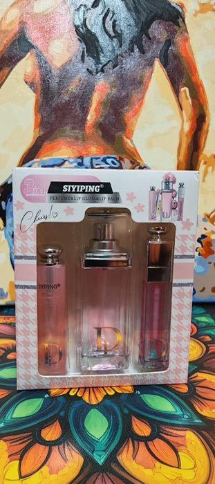 SIYIPING Set Cadou 3 în 1, Parfum + Lip Gloss + Lip Balm