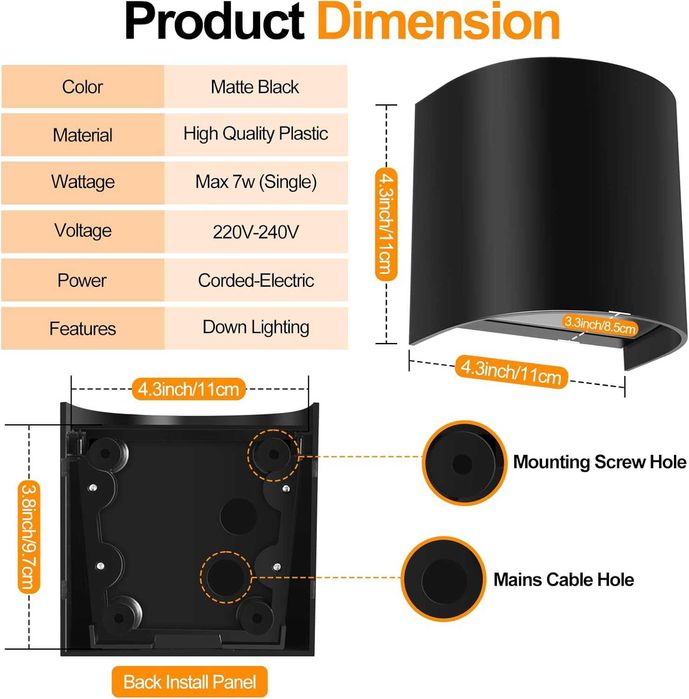 Set 2 aplice exterior, IP65, max 7W, soclu GU10, A+, Negru