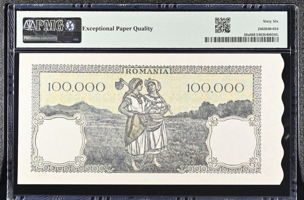 100000 lei decembrie 1946 PMG66 unc bancnota gradata