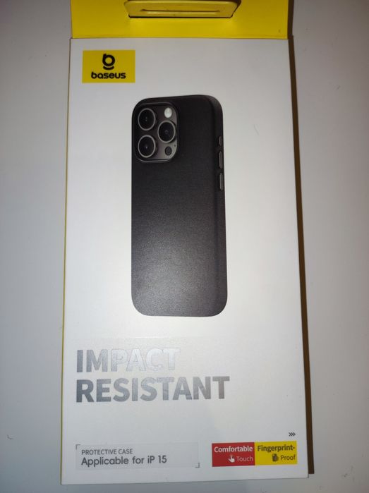 Калъф черен Кожа Baseus Impact Resistant за iPhone 15