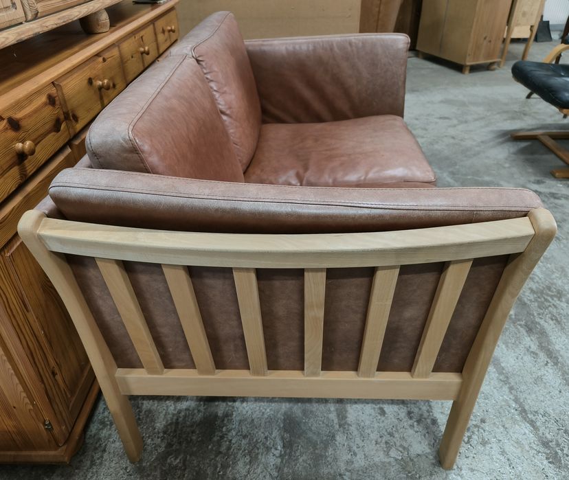 Датски винтидж диван двойка от естествена кожа