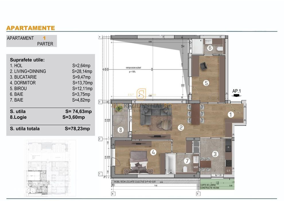 Apartament ideal cu 3 camere, incalzire in pardoseala -Bd. Brancoveanu