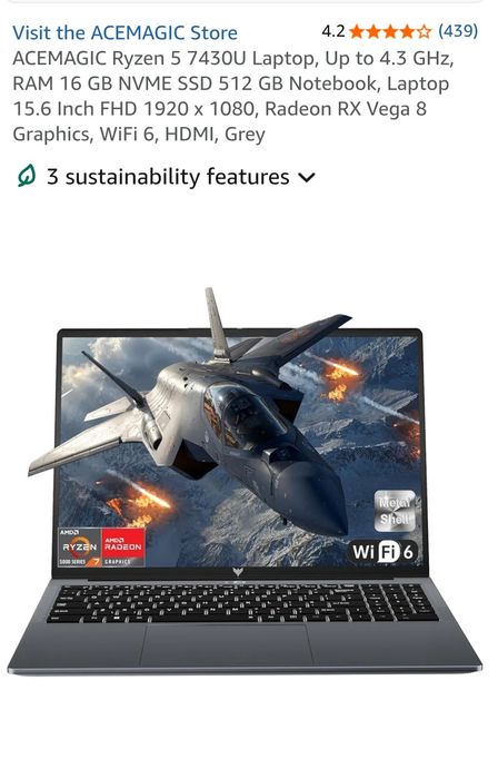 Laptop ACEMAGIC 15.6" FHD/ Ryzen 5 7430U (procesor până la 4.3GHz), 8 nuclee/ 16GB RAM/ 512 SSD/ SIGILAT