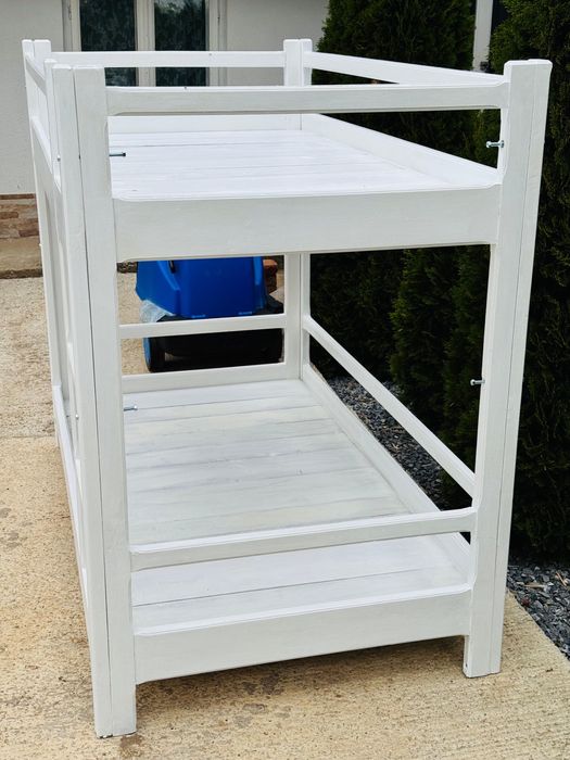 Pat etajat lemn masiv stejar – alb mat