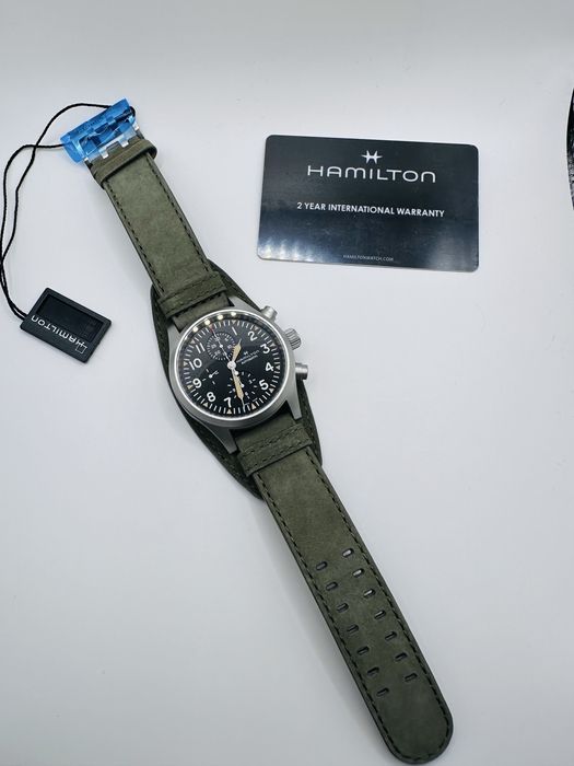 *Чисто Нов* Hamilton H71706830 Khaki Field Chronograph *Military Tactical*