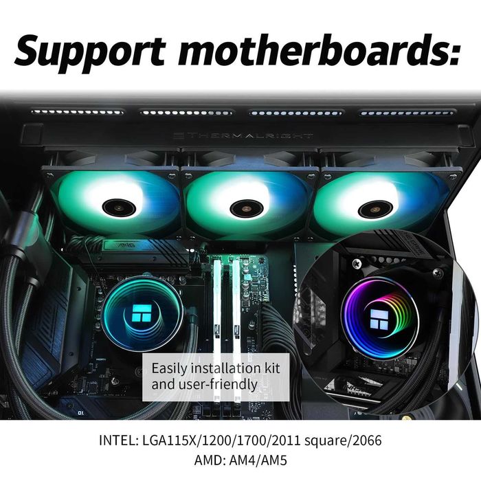 Cooler CPU Lichid AIO Thermalright Frozen Notte 360 ​​Negru ARGB v2 Răcire Apă,3 Ventilatoare PWM,AMD/AM4 AM5, Intel LGA 1700/1150/1151/1200/2011