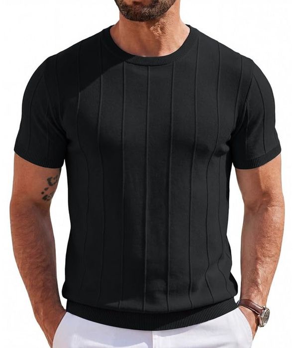 Tricou vâscoză bărbați Dungi verticale – Negru L, XL