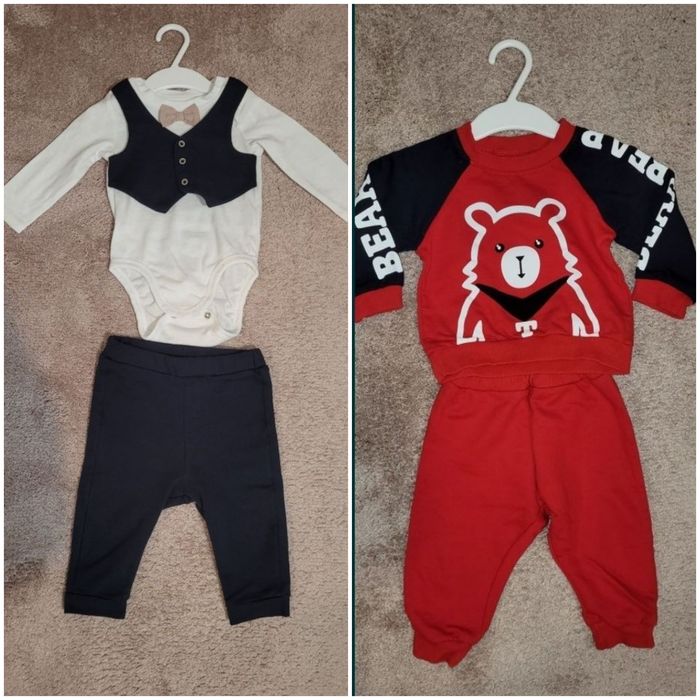 Set 2 compleuri cu 2 piese body cu pantalonasi bumbac+bluzița&pantalon