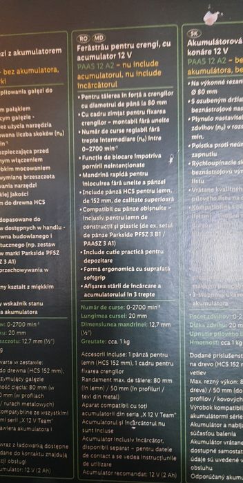 Ferastrau pentru crengi, cu acumulator 12 V-PAAS 12 A2, parkside, nou!