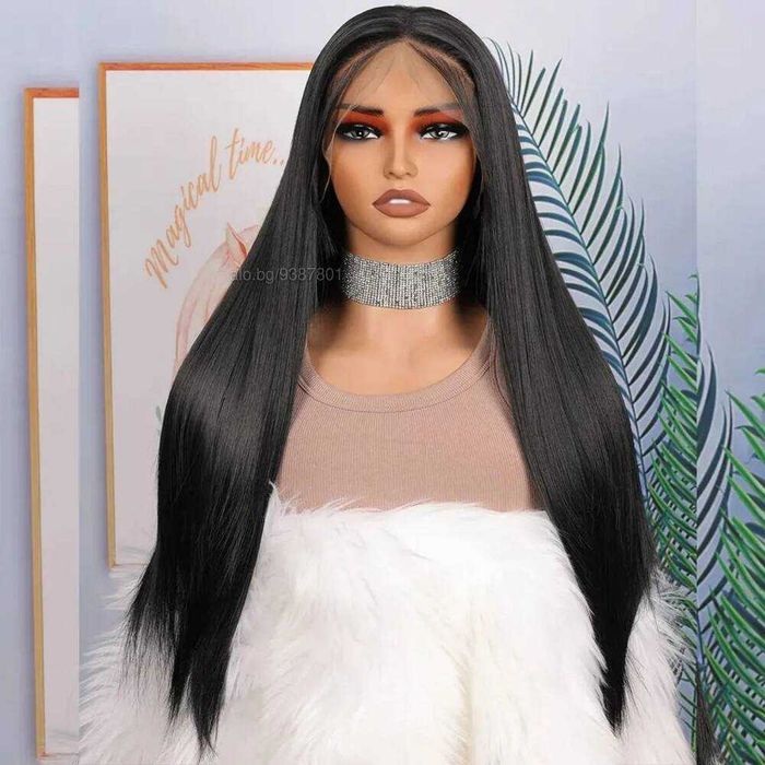 Черна права перука с Lace Front дантелен път 13×4×1 - 70 см
