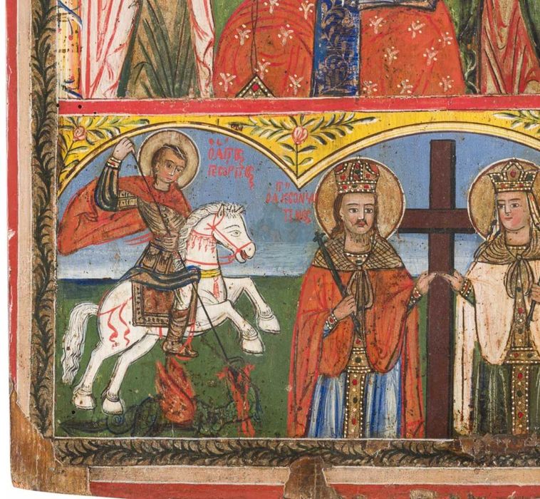 Icoană pe lemn în trei registre, atelier grecesc, sec. XIX