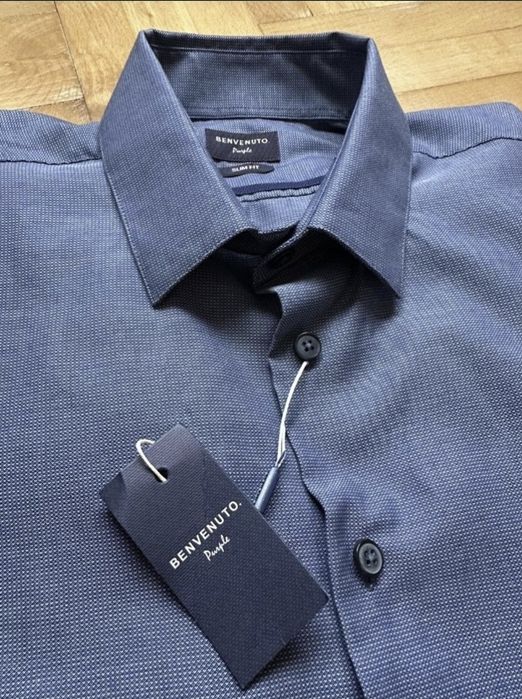 Cămașă Benvenuto Purple Premium Slim Fit Bumbac Bărbați - M (40)
