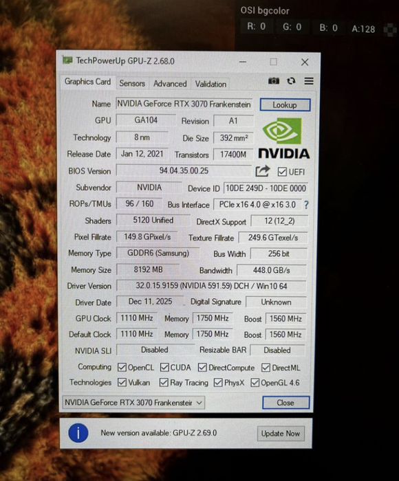 Видеокарта rtx 3070m (laptop) 8gb