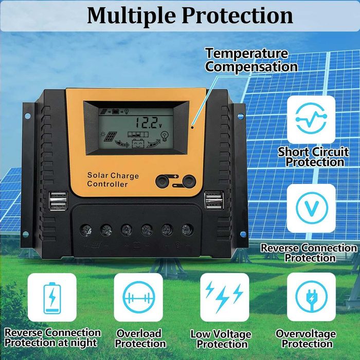 Regulator Solar PWM 60A - 12V 24V 36V 48V - LiFePO4 - Max 3120W