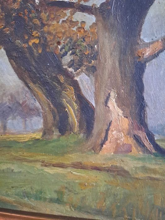 tablou vechi pictura pe panza 31/38 cm semnat datat 1919