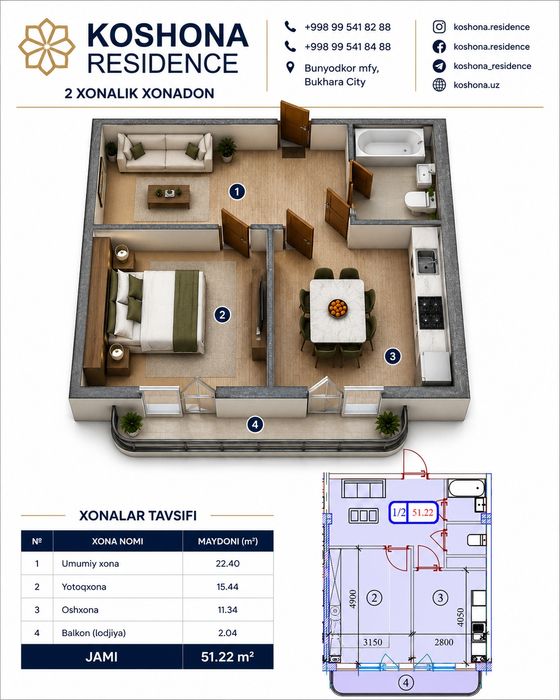 Buxoro citydan siz ham xonadon xarid qiling